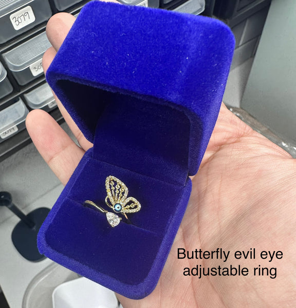 Butterfly evil eye ring stainless steal adjustable