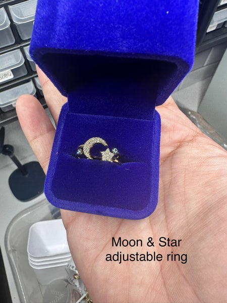 Moon & Star Stainless steel adjustable ring